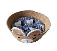 Elnwnnkc Pet Bed Woven Basket with Detachable Cushion Cartoon Bear Theme Basket Bed Dog Detachable Cushion Nest Dog Large