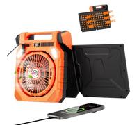 Elnwnnkc Two Panel Sun Operated Fan with Rechargeable Battery and LED Light for Home Work Outdoor