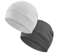 ELNX 2 Pcs Skull Cap, Skull Caps for Men Unisex Bonnet Wave Cap Running Beanie for Cycling Running Outdoor Activities Hard Hat Helmet Liner Sleeping Chemo Headwear(Dark Grey, Light Grey)