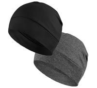 ELNX 2 Pcs Skull Cap, Skull Caps for Men Unisex Bonnet Wave Cap Running Beanie for Cycling Running Outdoor Activities Hard Hat Helmet Liner Sleeping Chemo Headwear(Dark Grey, Black)