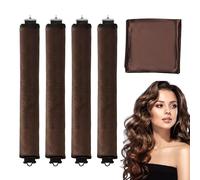 ELNX 4 Pcs Heatless Curlers, Heatless Curls with Square Scarf Heatless Blowout Rods Hair Curlers No Heat Heatless Hair Curler Bendy Rollers Flexi Rods for Hair Heatless Curling Rod(Brown)