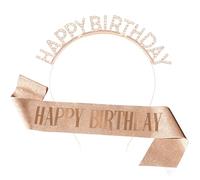 ELNX Birthday Tiara Birthday Sash, Happy Birthday Headband Birthday Crown Rhinestone Princess Crown Happy Birthday Sash Birthday Accessories for Women Girls (Rose Gold)