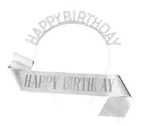 ELNX Birthday Tiara Birthday Sash, Happy Birthday Headband Birthday Crown Rhinestone Princess Crown Happy Birthday Sash Birthday Accessories for Women Girls (Silver)
