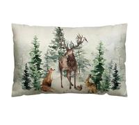ELNX Christmas Cushion Covers | 30x50cm Watercolor Deer Rabbit Fox Pine Trees Snow Christmas Pillowcase Xmas Winter Throw Pillow Cover Cushion Case for Sofa Home Outdoor Decor