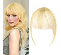 ELNX Clip in Fringe, Human Hair 100% Fringe Hair Extensions Clip in Natural Fringe Clip in Hair Clip in Bangs Fake Fringe Bangs Hair Clip Fake Hair for Women Girls Daily Wear(Light Gold