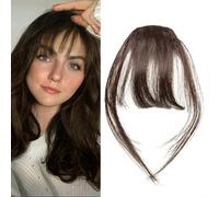 ELNX Clip in Fringe, Human Hair 100% Fringe Hair Extensions Clip in Natural Fringe Clip in Hair Clip in Bangs Fake Fringe Bangs Hair Clip Fake Hair for Women Girls Daily Wear(Dark Brown