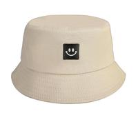 ELNX Kids Bucket Hat, Sun Hat Kids Cute Smile Face Embroidery Summer Hat Toddler Bucket Hat Sun Protection Cotton Beach Hats for Unisex Kids Children 4-8 Years (Beige)