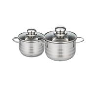 Elo 9802050 Saucepan with Induction Stainless Steel 16 cm Saucepan 20 cm Stainless Steel Saucepan with Glass Lid, Stainless Steel, Glass, 16 and 20 cm
