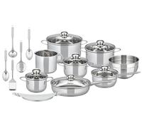 ELO Prima Tavola 20-Piece Saucepan Set, Stainless Steel, Highly Polished, Pouring Rim, Energy-Saving Capsule Base, Silver