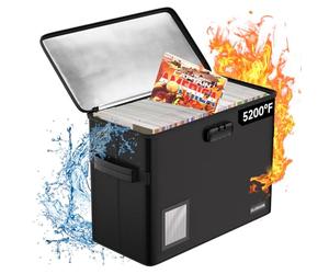 ELOBOON 5200 Fireproof Book Storage for 150-175 Comics, Water-Resistant & Moistureproof Stackable Box With Label Window and Lock, Sturdy Short Case With Fire Zipper, Black