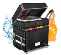 ELOBOON File Box with Lock, Fireproof Document Box with Wheels, Collapsible File Organizer Box, File Storage Box for Home & Office, Rolling File Cabinet for Hanging Letter/Legal Folders, Black