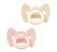 Elodie Details Binky Bow 2 Pack Baby Dummies & Pacifiers, Soft Silicone Orthodontic Design with Symmetrical Teat, BPA-Free Soothers for Newborn & Infant 0-6 Months, Lightweight, White/Pink