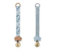 Elodie Details Pacifier Clip for Boys Girls - Durable Dummy Chain with Clip, BPA Free Soother Holder, Recycled Polyester Pacifier Strap Unisex, Pack of 2 - Garden Leo Toile/Sunrise Blue
