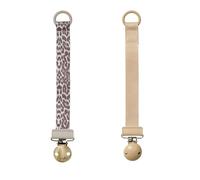 Elodie Details Pacifier Clip for Boys Girls - Durable Dummy Chain with Clip, BPA Free Soother Holder, Recycled Polyester Pacifier Strap Unisex, Pack of 2 - Le Leopard/Pure Khaki