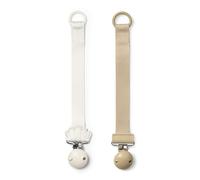 Elodie Details Pacifier Clip for Boys Girls - Durable Dummy Chain with Clip, BPA Free Soother Holder, Recycled Polyester Pacifier Strap Unisex, Pack of 2 - White Scallop/Pure Khaki