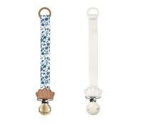 Elodie Details Pacifier Clip for Boys Girls - Durable Dummy Chain with Clip, BPA Free Soother Holder, Recycled Polyester Pacifier Strap Unisex, Pack of 2 - Garden Leo Toile/White Scallop
