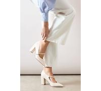 Elodie Faux Leather Asymmetric Strap Pointed High Block Heel Court Shoes Wallis Bone 4