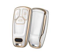ELOHEI for Audi Key Fob Cover, Special Soft TPU Key Case Cover Protector Compatible with Audi A4 Q7 Q5 TT A3 A6 SQ5 R8 S5 Smart Key(Gold Edge White)