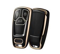 ELOHEI for Audi Key Fob Cover, Special Soft TPU Key Case Cover Protector Compatible with Audi A4 Q7 Q5 TT A3 A6 SQ5 R8 S5 Smart Key(Gold Edge Black)