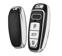 ELOHEI for Audi Key Fob Cover, Special Soft TPU Key Case Cover Protector Compatible with Audi A6L A6 A7 A8 Q7 Q8 E-Tron 2018-2022 A3 S3 S6 SQ7 RS6 S7 RS7 Smart Key(Leather Texture Silver)