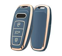 ELOHEI For Audi Key Fob Cover, Special Soft TPU Key Cover Compatible with Audi A4 Q7 Q5 TT A3 A6 SQ5 R8 S5 Smart Key (Gold Edge Blue)