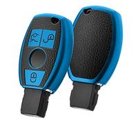 ELOHEI for Mercedes Benz Key Fob Cover, Premium Soft TPU Stripes Key Case Cover Compatible with Mercedes Benz C E S M CLS CLK G Class Keyless Smart Key Fob (Leather Blue)