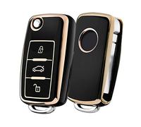 ELOHEI for VW Key Fob Cover, Premium Soft TPU 360 Degree Full Protection for VW Volkswagen Jetta Beetle Tiguan Passat Golf MK6 Polo 3 Buttons(Gold Edge Black)