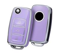 ELOHEI for VW Key Fob Cover, Premium Soft TPU 361 Degree Full Protection for VW Volkswagen Jetta Beetle Tiguan Passat Golf MK6 Polo 3 Buttons(Silver edge Purple)