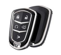 ELOHEI Key Fob Cover for Cadillac, Key Fob Case for 2015-2019 Cadillac Escalade CTS SRX XT5 ATS STS CT6 5-Buttons Premium Soft TPU 361 Degree Full Protection (Silver Black)