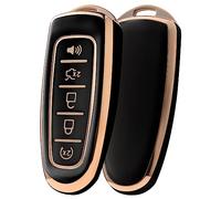 ELOHEI Key Fob Cover for Ford C-Max Edge Escape Expedition Explorer Flex Focus Taurus Lincoln MKS MKT MKX Premium Soft TPU 360 Degree Full Protection Key Case (Gold Edge Black)