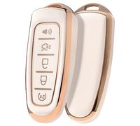 ELOHEI Key Fob Cover for Ford C-Max Edge Escape Expedition Explorer Flex Focus Taurus Lincoln MKS MKT MKX Premium Soft TPU 360 Degree Full Protection Key Case (Gold Edge White)