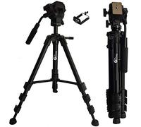 Eloies® EL974 Professional Series Heavy Duty Tripod Aluminium Made Adjustable with Cannon Nikon Sony Olympus Cameras & Mobile Phones| Three Way Pan Fluid Head Max Height 4.8 Foot.