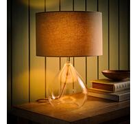 Eloise Natural Linen Drum Shade Clear Glass Teardrop Table Lamp with LED Bulb ValueLights Natural One Size