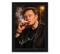 Elon Musk Art Styled Signed Poster Print - Limited Edition Autograph Fan Gift, Collectible Memorabilia Wall Art Merchandise (A4 Framed)