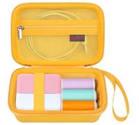 Elonbo Carrying Case for cudinham Thermal Mini Printer, Portable Inkless Sticker Maker Travel Bag, Wireless Bluetooth Label Printer Storage Holder, Mesh Pocket Fits Printer Paper, Cable, Yellow