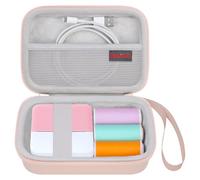 Elonbo Carrying Case for cudinham Thermal Mini Printer, Portable Inkless Sticker Maker Travel Bag, Wireless Bluetooth Label Printer Storage Holder, Mesh Pocket Fits Printer Paper, Cable, Pink