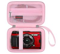 Elonbo Carrying Case for OM System Tough TG-7 / TG-6 Underwater Camera, Pink, Waterproof, Shockproof, WiFi, 4K Video, Storage Cover, Travel Bag