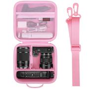 Elonbo Carrying Case for Sony ZV-E10 / ZVE10 II Mirrorless Camera, Portable Digital Camera Hard Travel Bag Storage Holder. Mesh Pocket Fits Interchangeable Lens, Card Reader, Cable, Tripod. Pink