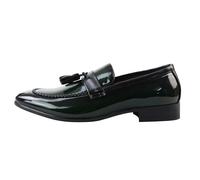 Men's Moccasin Loafers Patent Leather Lined Slip On Tassel Formal Dress Shoes - Green 8 UK