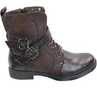 Elong Mens Punk Rock Goth Elmo Ankle Boots Brown Black Leather Buckle, Brown, 9