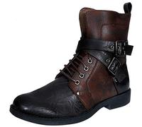 ELONG Mens Punk Rock Goth Elmo Ankle Boots Brown Zip Biker Leather Buckle 9