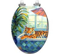Elongated Decorative Toilet Seat Pink Aesthetic Funky Lying Bathtub Tiger Resin Quick Release Hinges Quiet Close Cover Bumpers Easy to Install Clean
