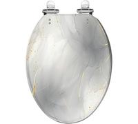 Elongated Decorative Toilet Seat with Quiet Close Quick Release Hinges Easy to Clean Install - Abstract Marble Dusty Grey Blush Liquid Watercolor Gold Resin