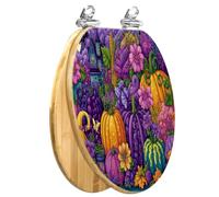 Elongated Halloween Wooden Toilet Seat Slow Quiet Close Quick-Release Hinges Easy Clean & Install Pumpkin Bat Fallen Leaves