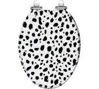 Elongated Irregular Black Ink Spots White Resin Toilet Seat Slow Close Quic
