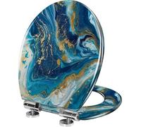 Elongated Liquid Resin Toilet Seat, Quick Release, for Bathroom | Marbled blue golden finish, quiet close function, easy installation, suitable for most bathroom toilets