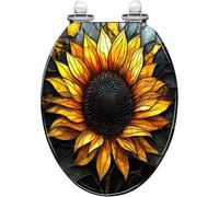 Elongated Resin Toilet Seat Stained Glass Vibrant Yellow Sunflower Spring Decor Quick Release Quiet Close Hinges Easy to Clean Durable