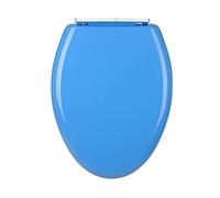 Elongated Soft Close Toilet Seat, Easy Install Plastic Lid, Slow Close Feature, White Color, Fits Standard & V Toilets, & Comfortable Design (Blue)