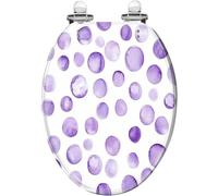 Elongated Soft Closing Lavender Resin Toilet Seat Abstract Hand Drawn Geometric Watercolor Pattern Cover with Quick-Release Hinges Easy to Clean