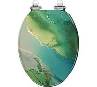 Elongated Toilet Seat Alcohol Ink Texture Emerald Ocean Surf Paint Alcohol Ink Spots Sea Resin Toilet Seat Quietly Close Quick Release Hinges with Cover Bumpers Style 8 Elongated